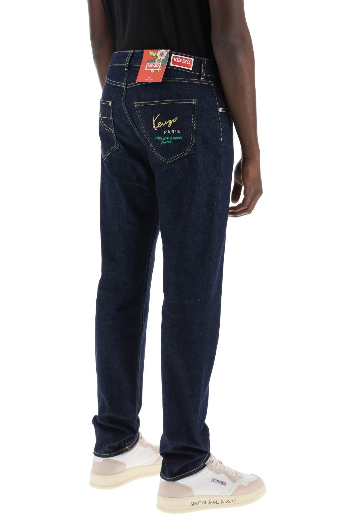 'KENZO CREATIONS' Embroidery Slim Fit Bara jeans