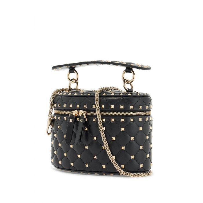 chain black quilted leather cylindrical vanity bag