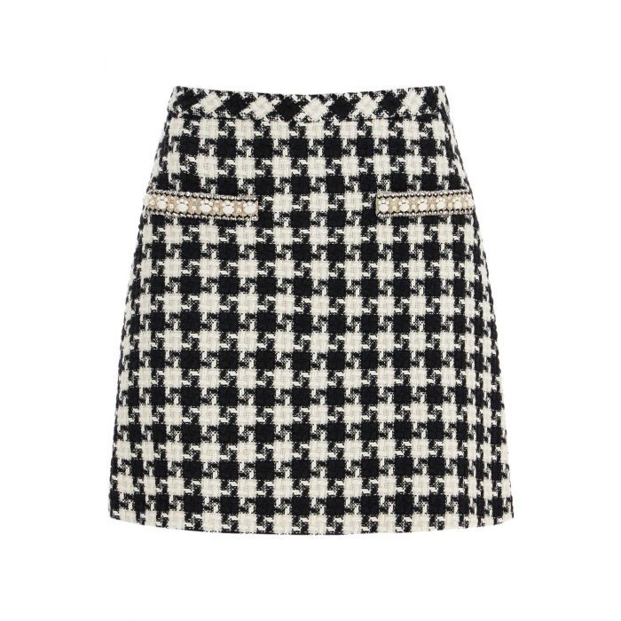 EMBROIDERED DAMIER LIGHT TWEED SKIRT