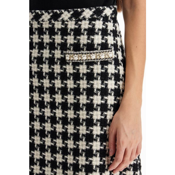 EMBROIDERED DAMIER LIGHT TWEED SKIRT