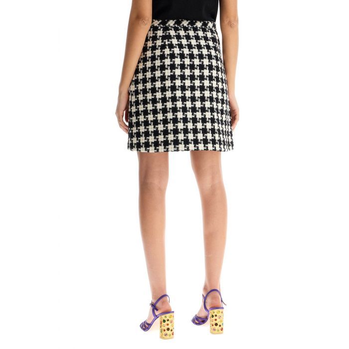EMBROIDERED DAMIER LIGHT TWEED SKIRT