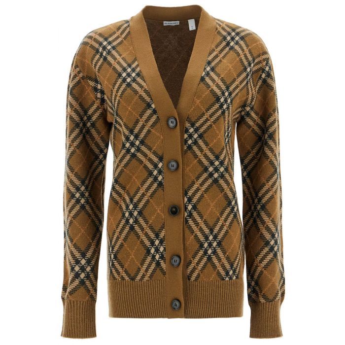 Check Wool Mohair Blend Cardigan