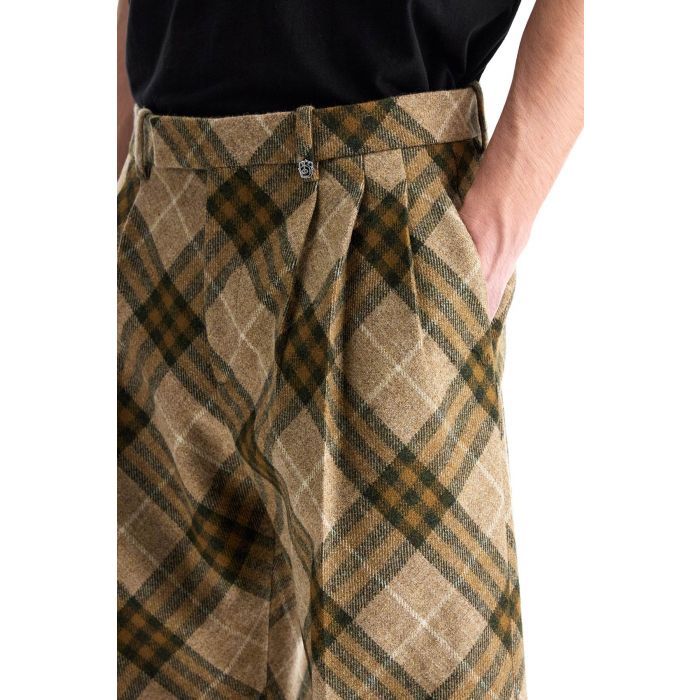 Pleated Check Wool Tailored Trousers