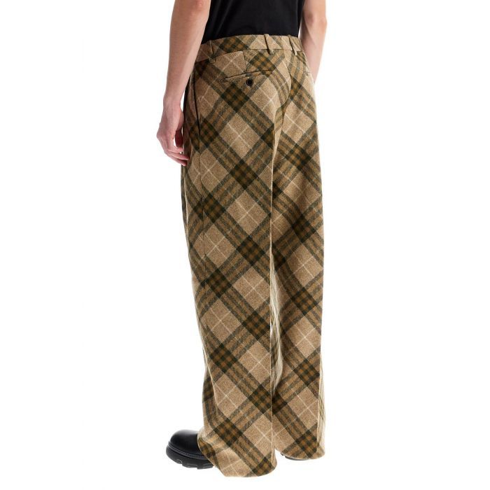 Pleated Check Wool Tailored Trousers