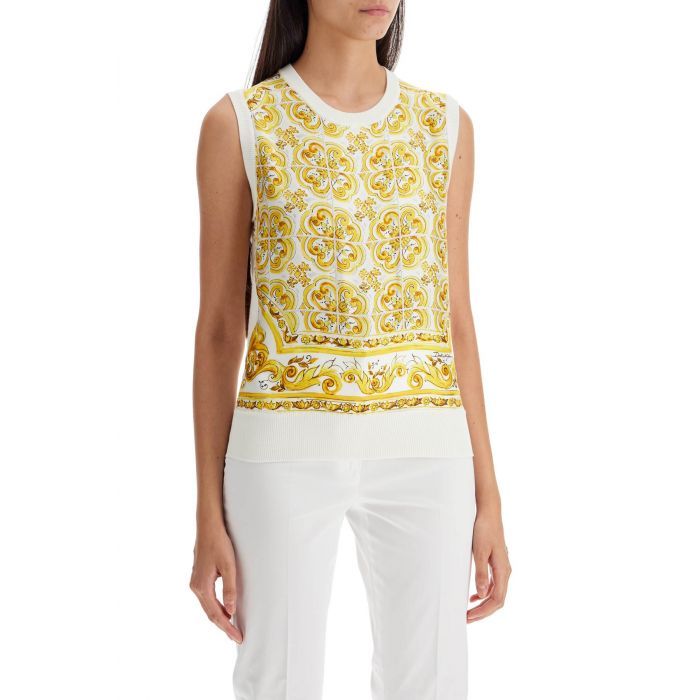 Silk Twill Maiolica Sleeveless Sweater