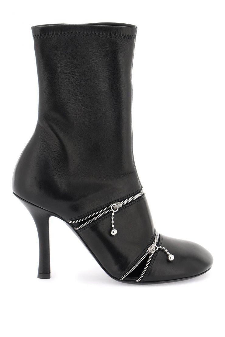 Leather peep ankle boots