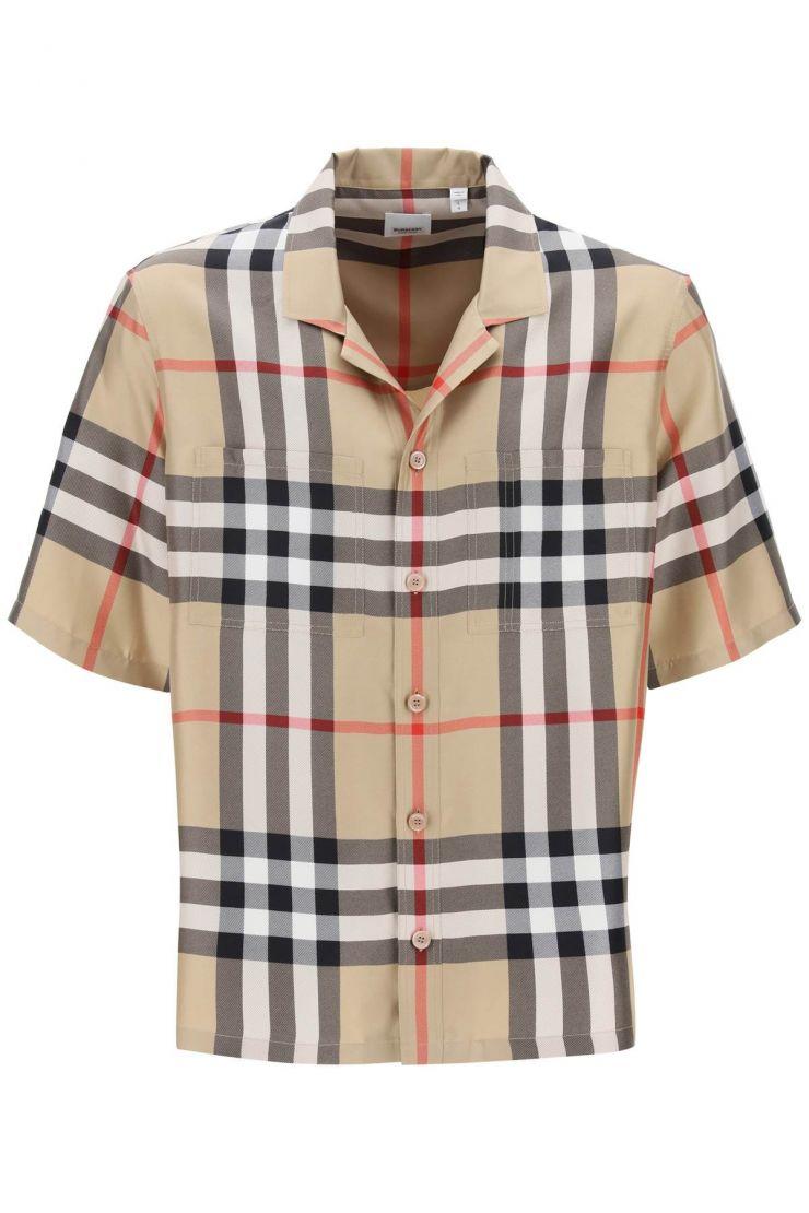 Short Sleeve Check Silk Shirt