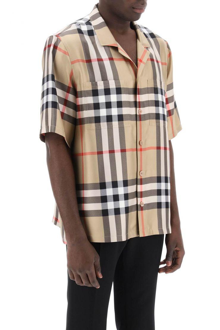 Short Sleeve Check Silk Shirt