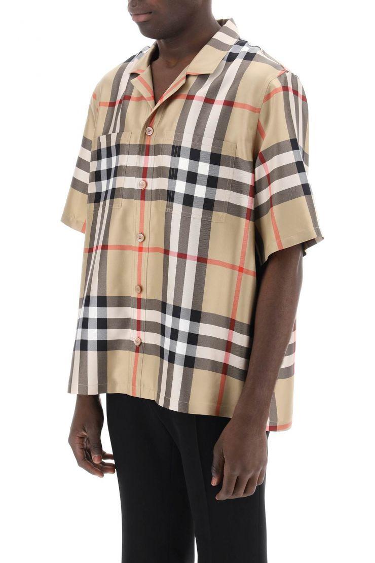 Short Sleeve Check Silk Shirt