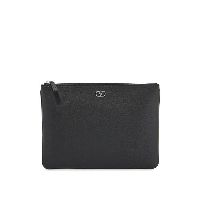 VLOGO SIGNATURE GRAINY CALFSKIN POUCH