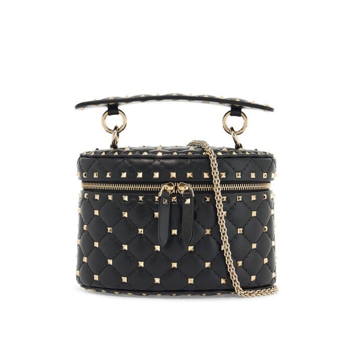 chain black quilted leather cylindrical vanity bag