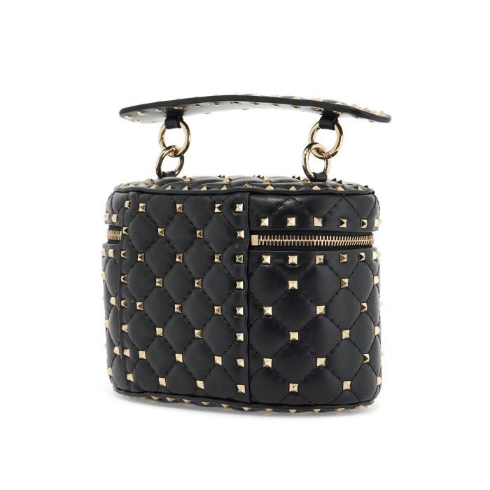 chain black quilted leather cylindrical vanity bag