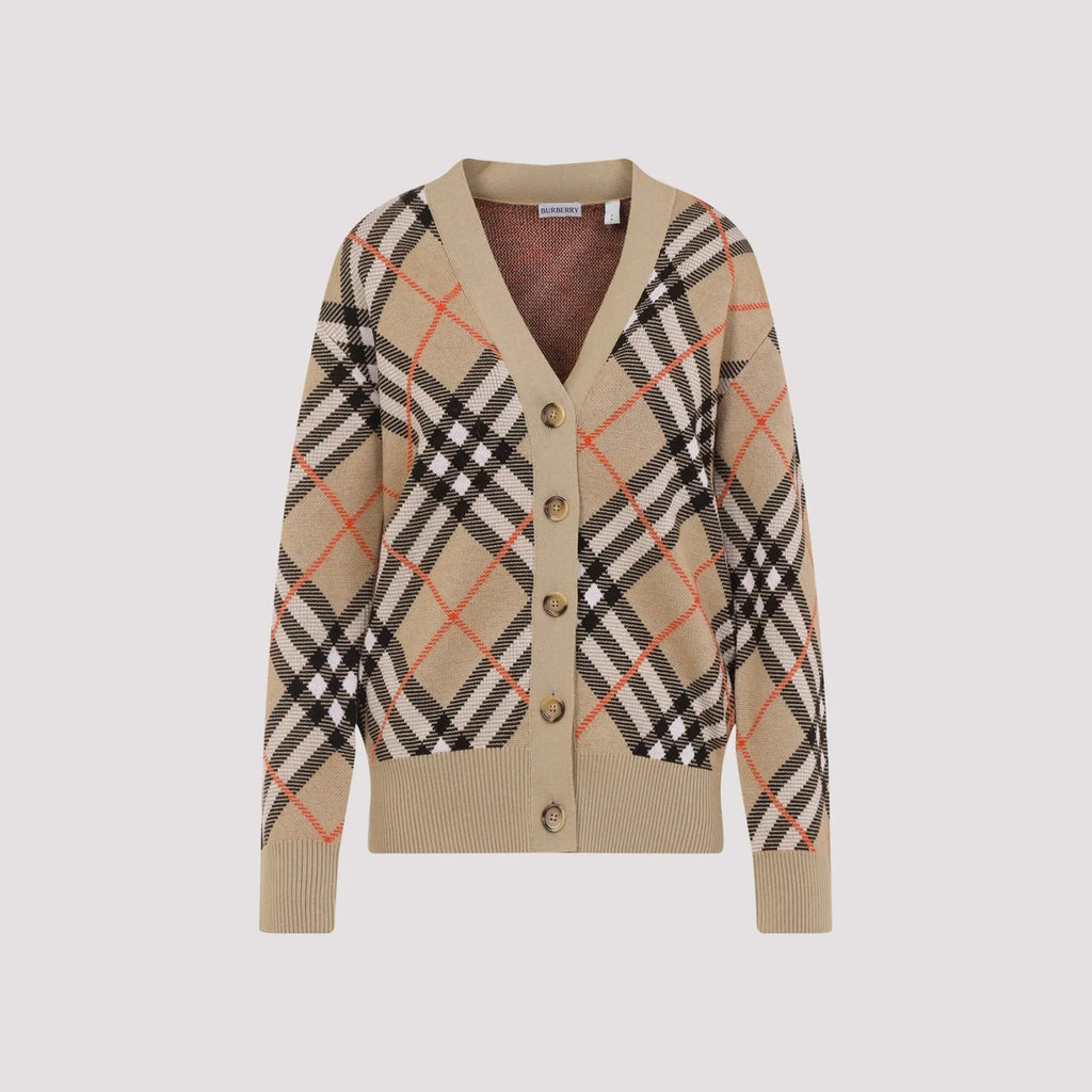 トップス Burberry Brown Check Agnese Cardigan Burberry Brown Check Agnese Cardigan Burberry