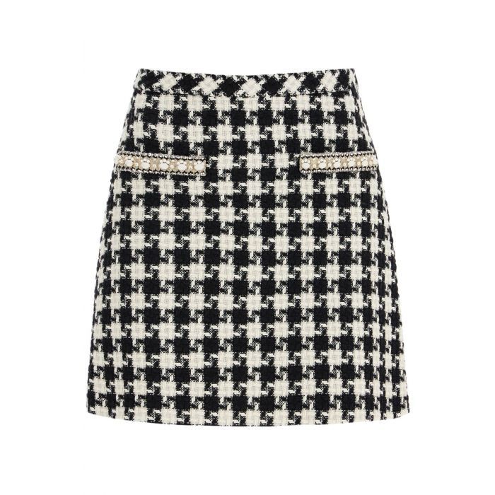 EMBROIDERED DAMIER LIGHT TWEED SKIRT