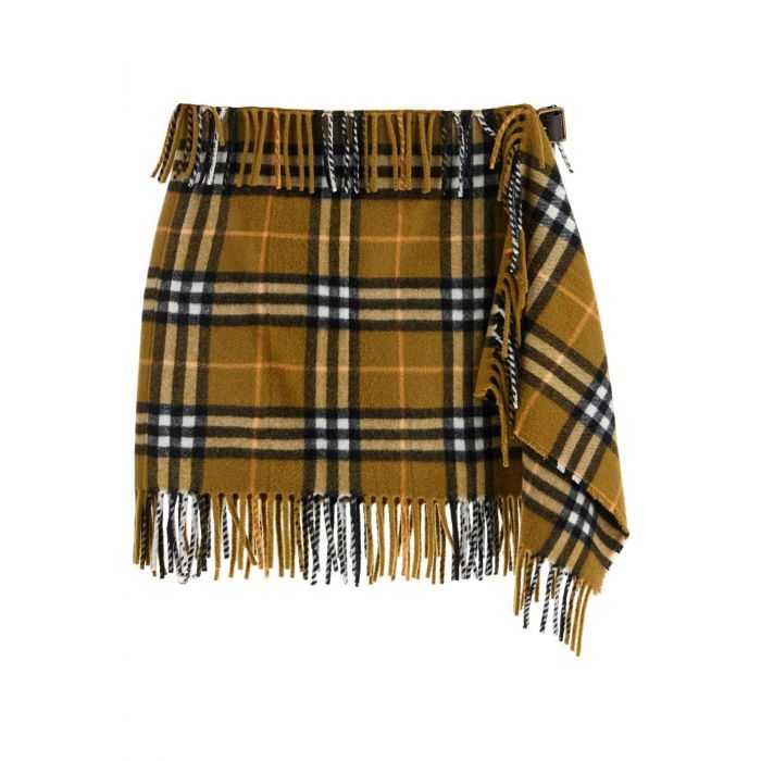 Check Wool Cashmere Scarf Skirt