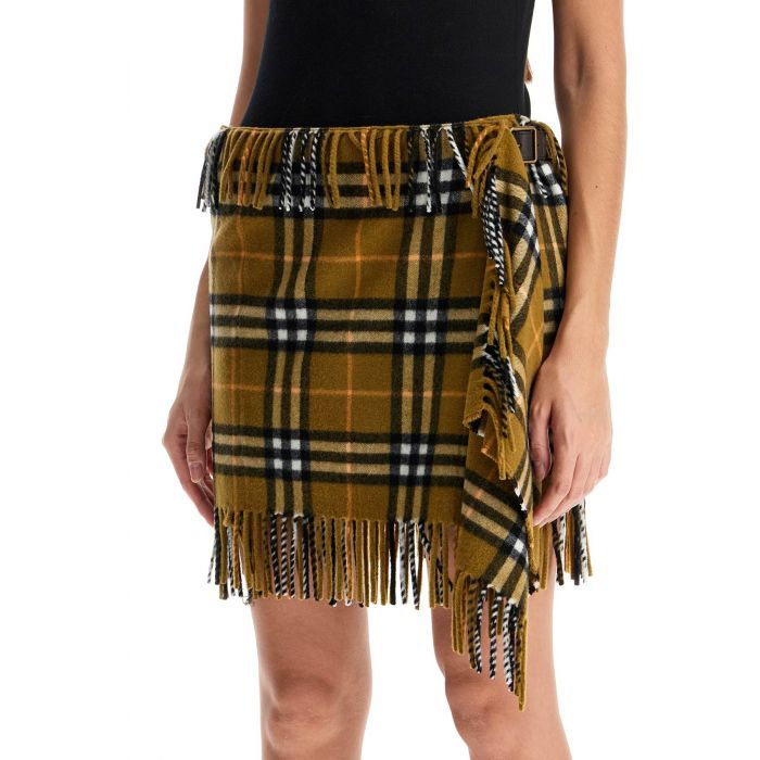 Check Wool Cashmere Scarf Skirt