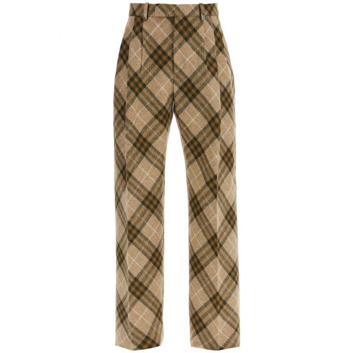 Pleated Check Wool Tailored Trousers