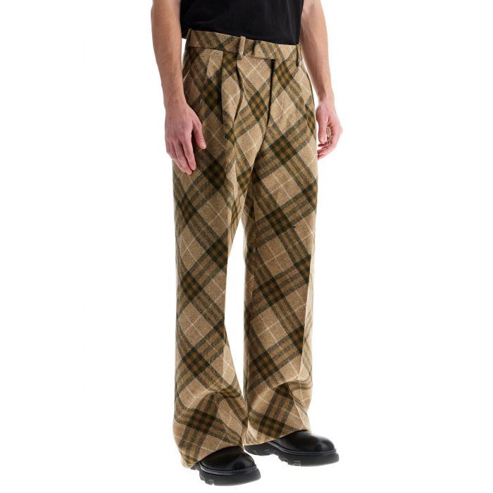 Pleated Check Wool Tailored Trousers