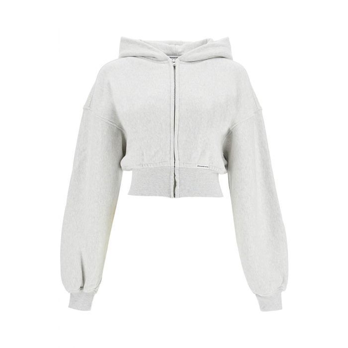 classic cotton terry cropped zip up hoodie