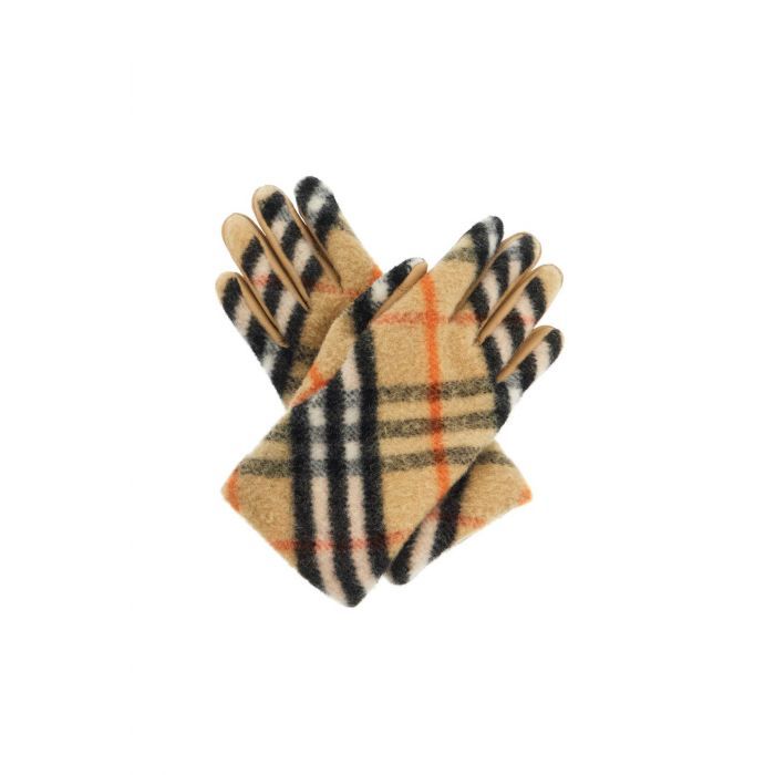 wool and leather check gloves